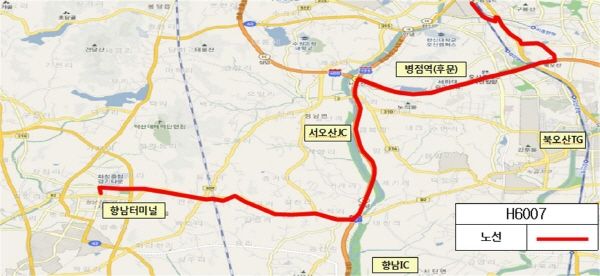 향남터미널 병점역 무정차버스 노선도