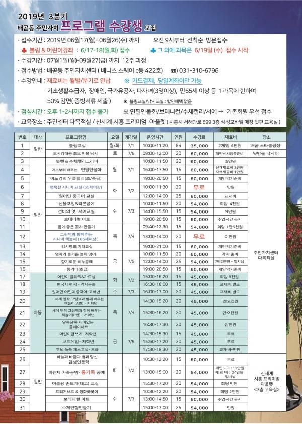 배곧동 3분기 주민자치프로그램 수강생 모집