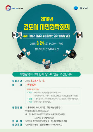 2019년 김포시 시민원탁회의 참가자 모집 홍보문