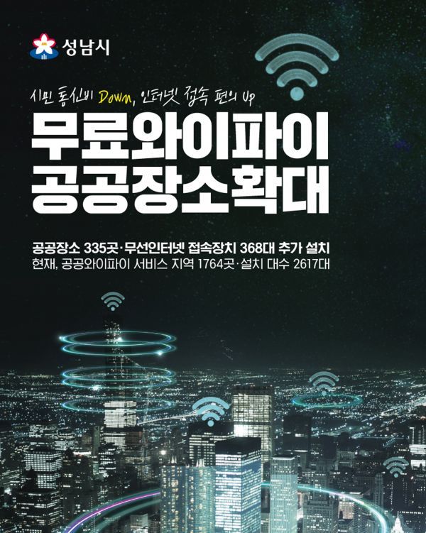 성남시 ‘무료 와이파이’ 공공장소 확대…335곳 추가