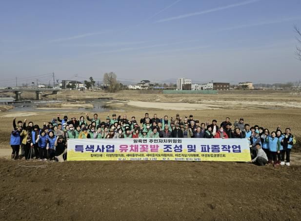 노란 물결의 시작! 안성시 일죽면 주민자치위원회 청미천 유채꽃씨 파종으로 꽃길 준비 완료