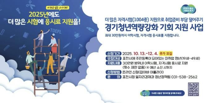 포천시, 미취업 청년 어학·자격시험 응시료 지원사업 추가 모집