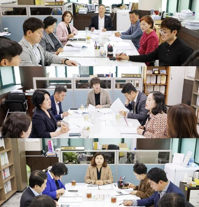 안산시의회 3개 상임위원회가 지난 14일과 15일 각 상임위원장실에서 안산시 집행부와 간담회를 개최했다. 사진 위부터 차례대로 기획행정위원회와 문화복지위원회, 도시환경위원회가 간담회를 진행하고 있는 모습.