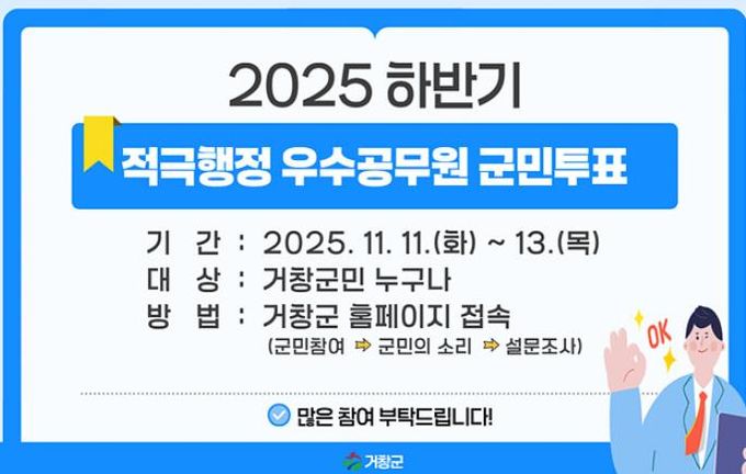 거창군, 군민 참여로 ‘적극행정 우수공무원’ 선정 온라인 투표 진행