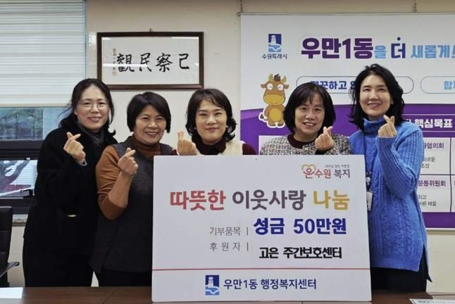 수원 고은 주간보호센터, 연말연시 맞아 수원시 팔달구 우만1동에 따뜻한 성금 전달