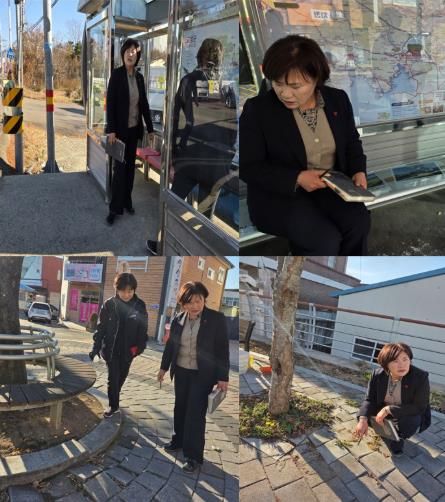 고성군의회 김원순 의원, 고성읍 버스정류장 온열의자·보행환경 긴급 점검