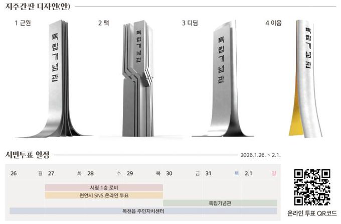 독립기념관 지주간판 디자인(안) 및 시민투표 일정.