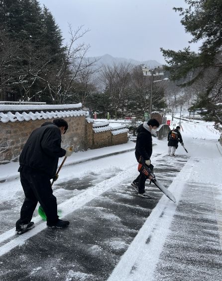 사명대사공원, 폭설 속 제설작업으로 시민 안전 확보