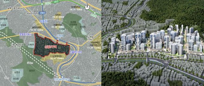 관악구 신림5구역 위치도와 조감도